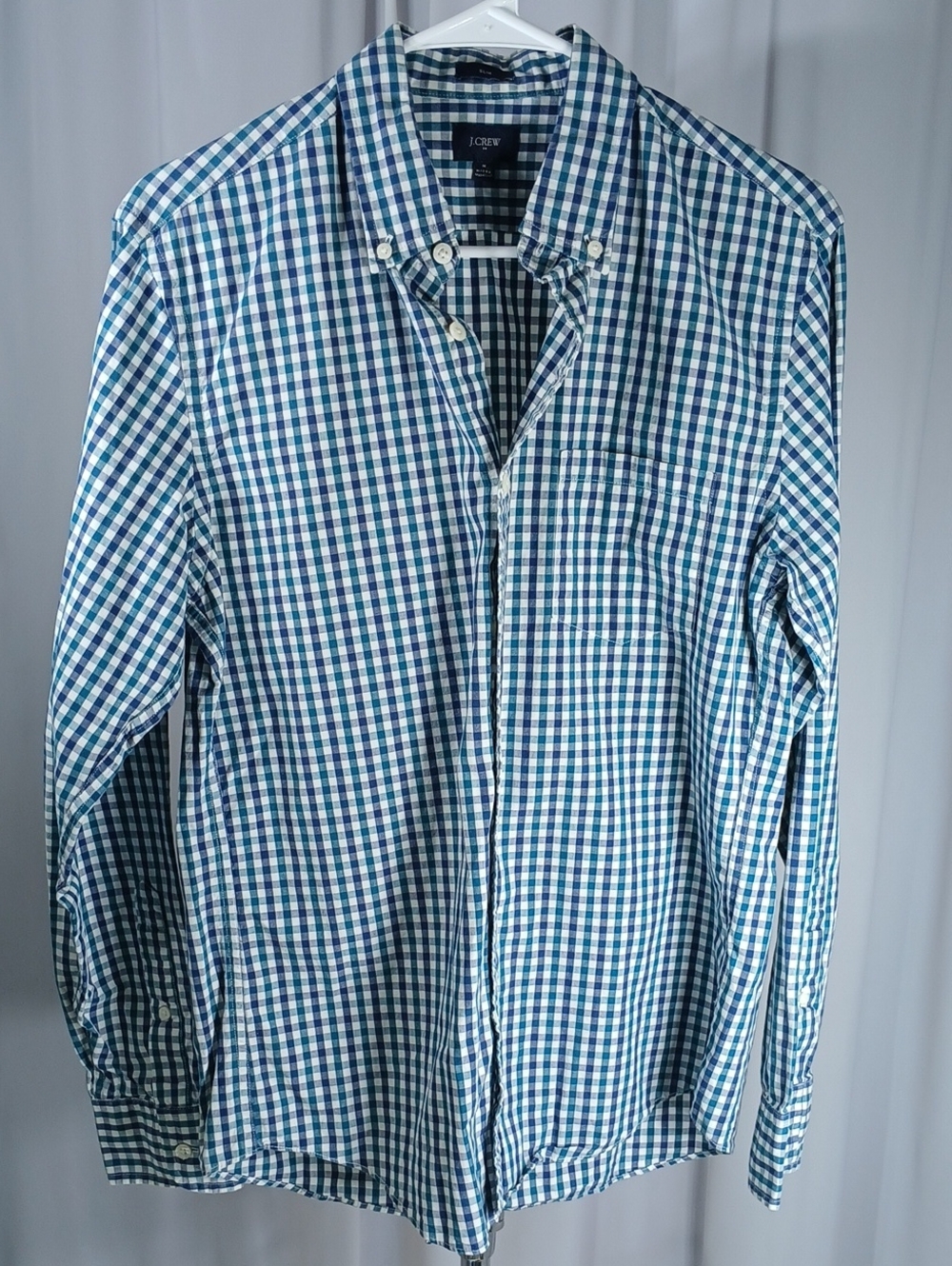 J. Crew Men's Blue & green Gingham cotton Button-Down Shirt